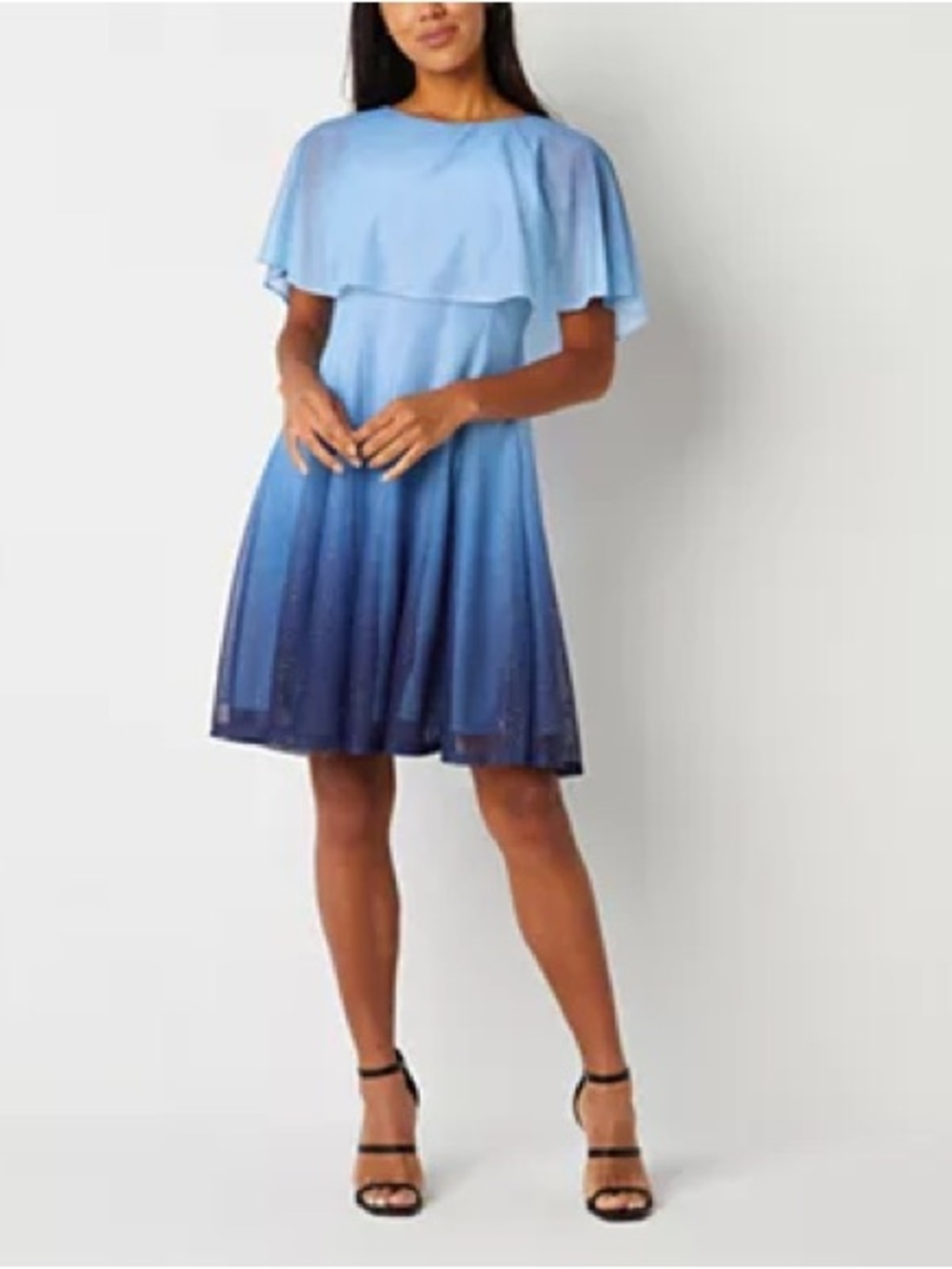 Danny Nicole Glitter Short Sleeve Ombre Fit + Flare Dress